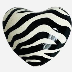 Zebra Print Mini Heart Bell Metal Ornament 1.75" Very Good Condition
